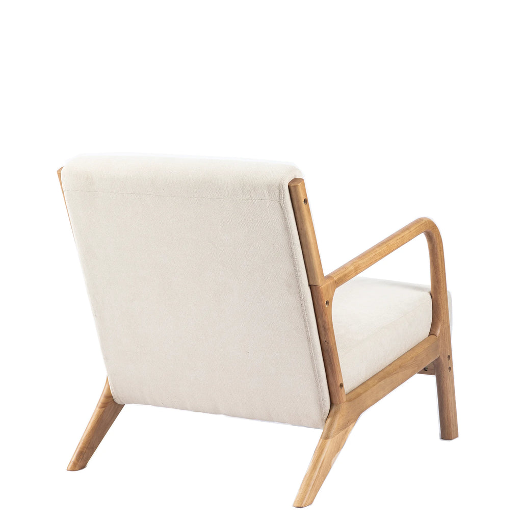 Beige Linen Upholstered Accent Armchair with Solid Wood Frame and Pillow F649861