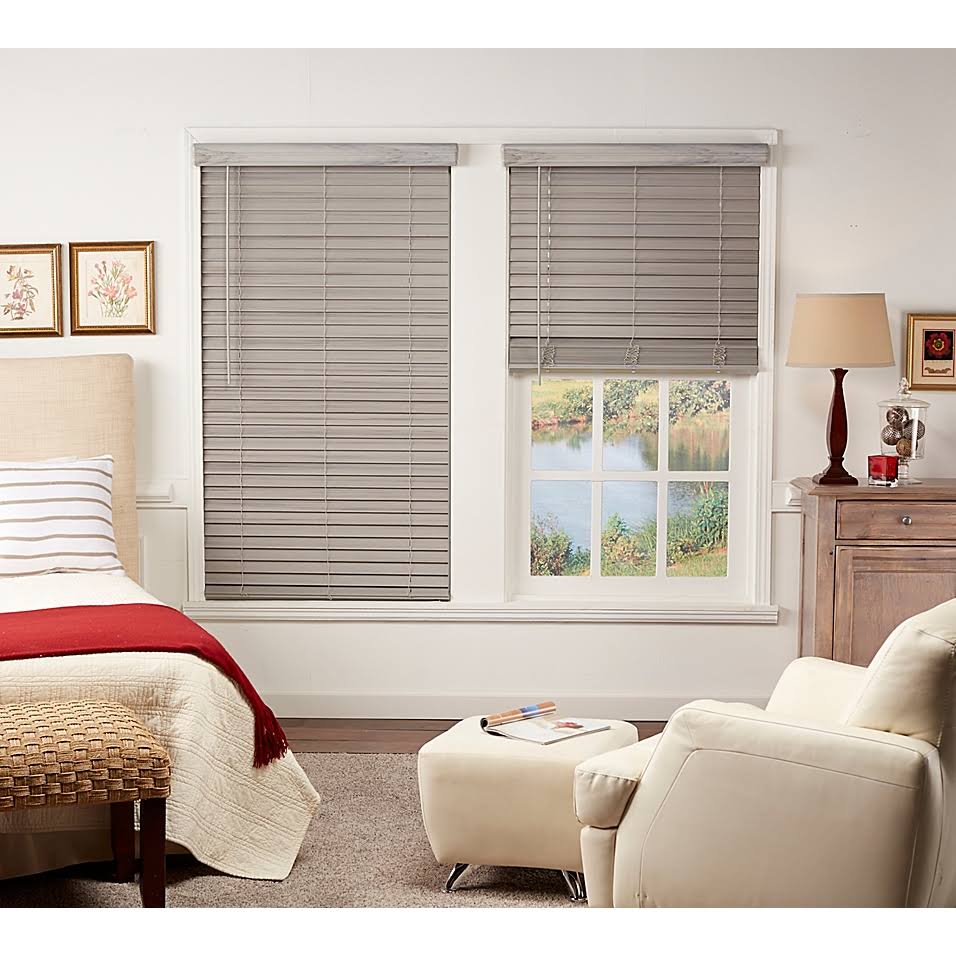 Cordless Faux Wood Blind in Grey V21360