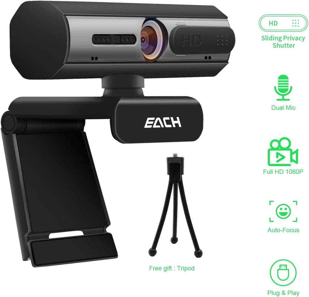 1080P USB Webcam with Dual Microphone & Privacy Cover D61874