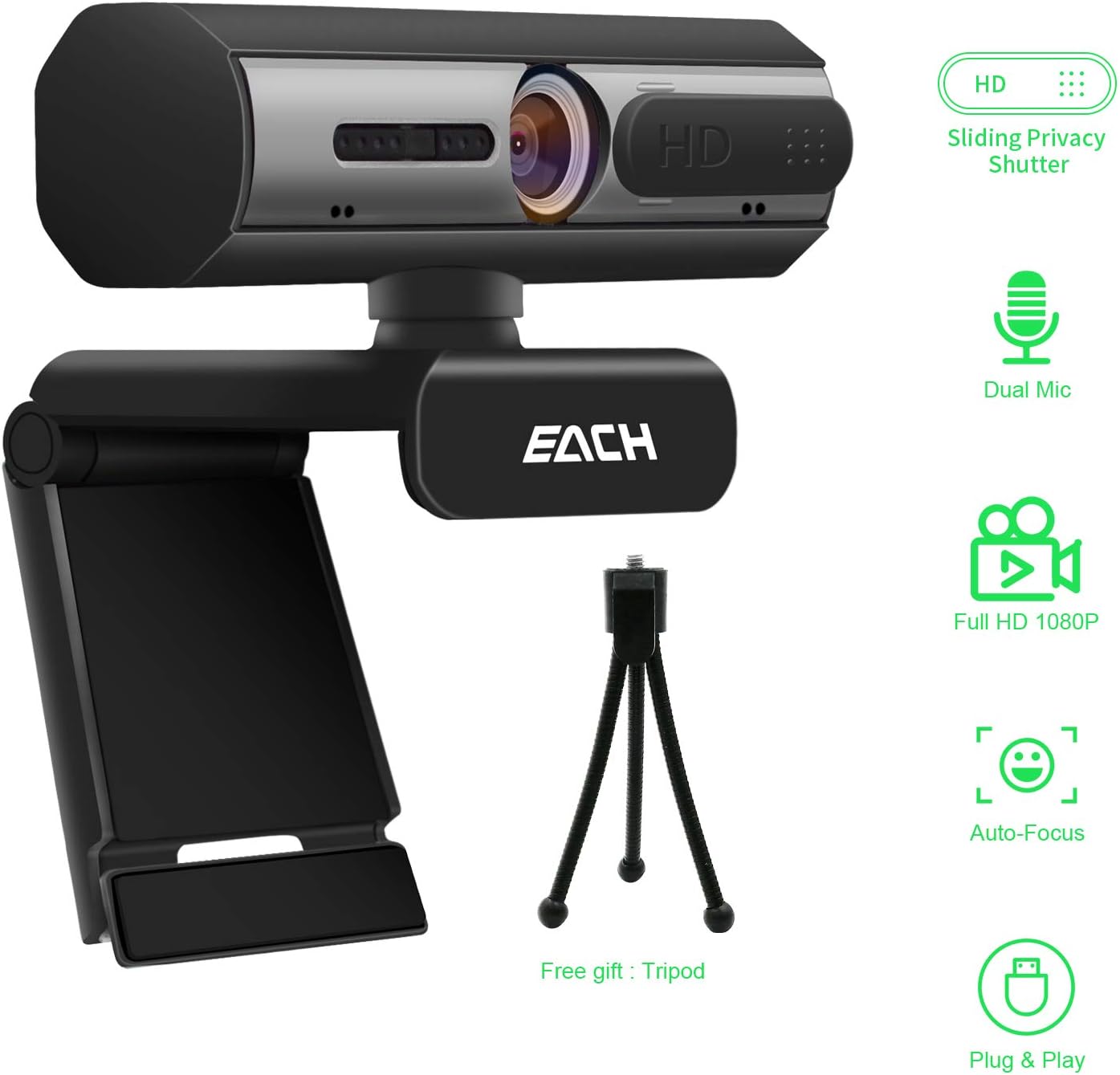 1080P USB Webcam with Dual Microphone & Privacy Cover D61874