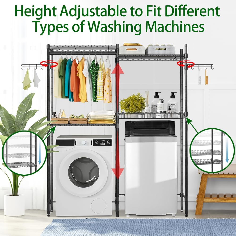 Black 4 Tier Clothes Drying Rack with Adjustable Shelves P405620