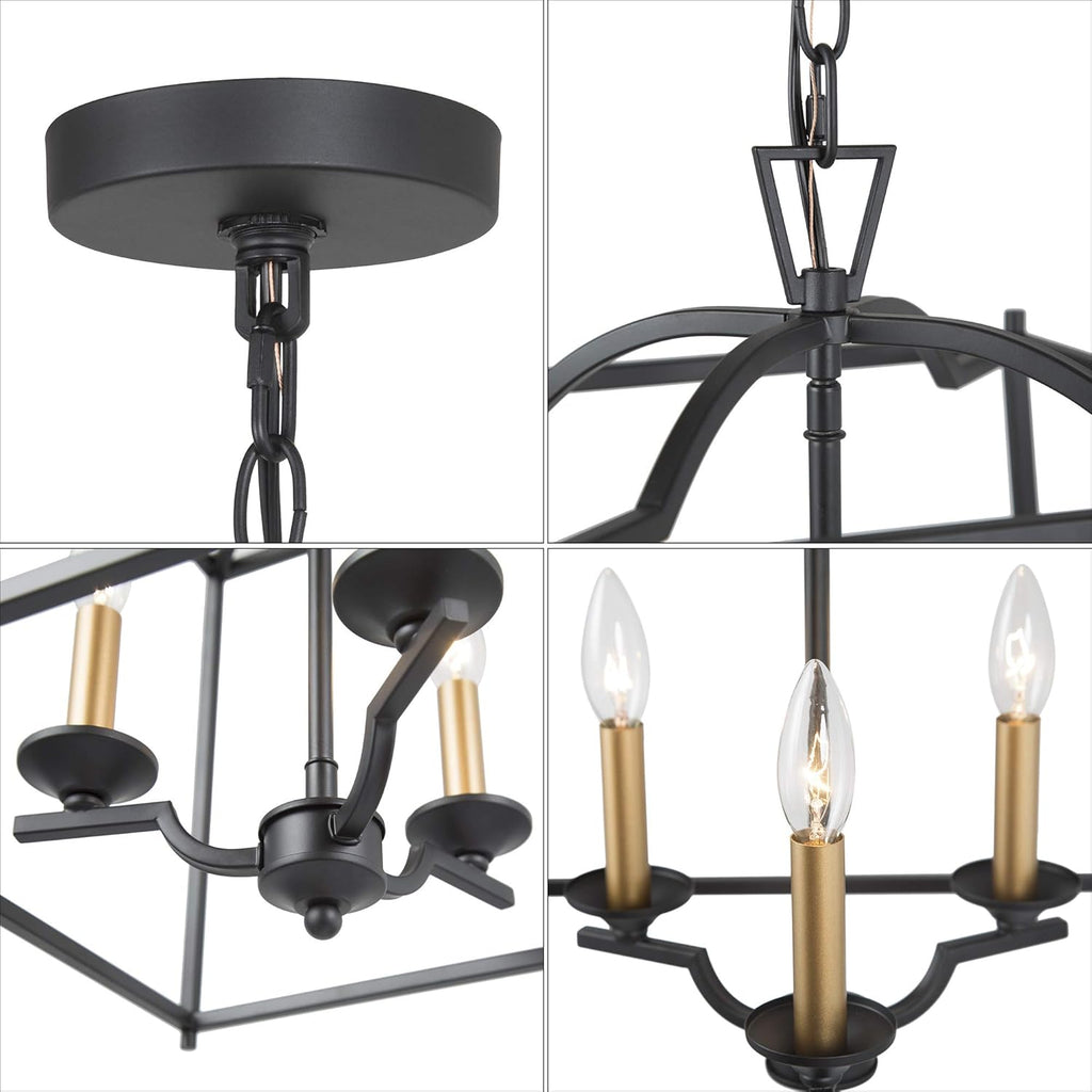 Black Modern 3-Light Lantern Cage Chandelier I869477