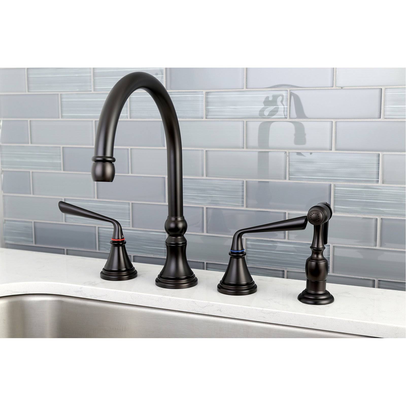 Polished Brass Widespread Kitchen Faucet with Sprayer M5603