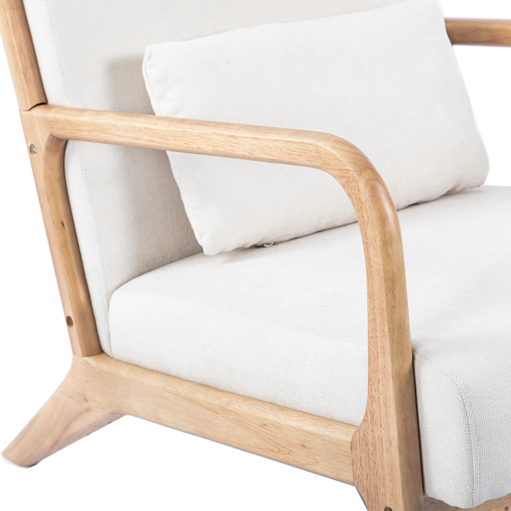 Beige Linen Upholstered Accent Armchair with Solid Wood Frame and Pillow F649861