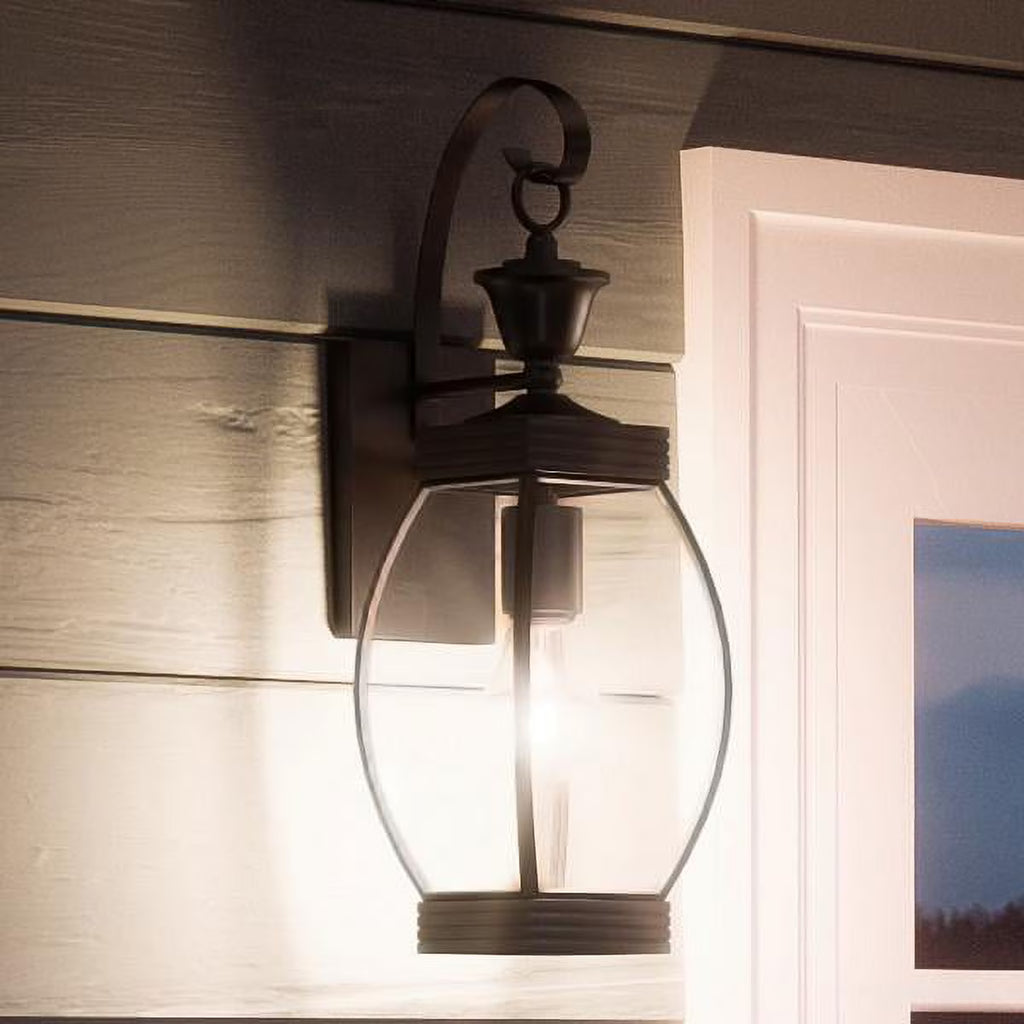 Colonial Outdoor Wall Light, 17"H x 5.5"W, Dark Medieval Bronze Finish, Beveled Glass A12792