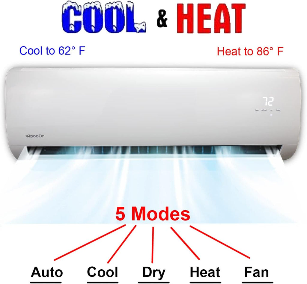 12000 BTU Mini Split Air Conditioner Ductless Inverter System with Heat Pump 110V 1 Ton K3679