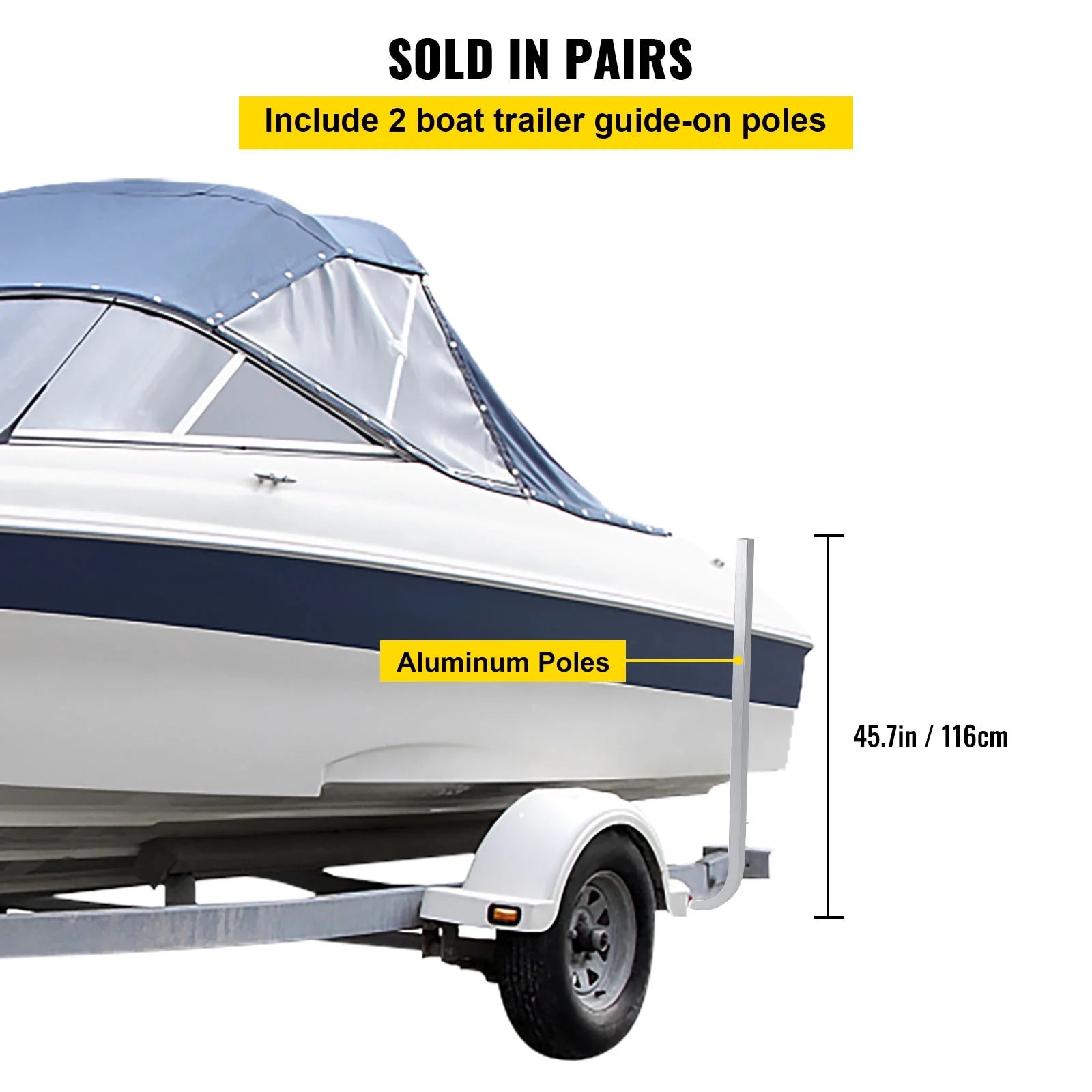 Boat Trailer Guide-on, 46", One Pair Aluminum, Adjustable Width, Complete Mounting Accessories Q87260