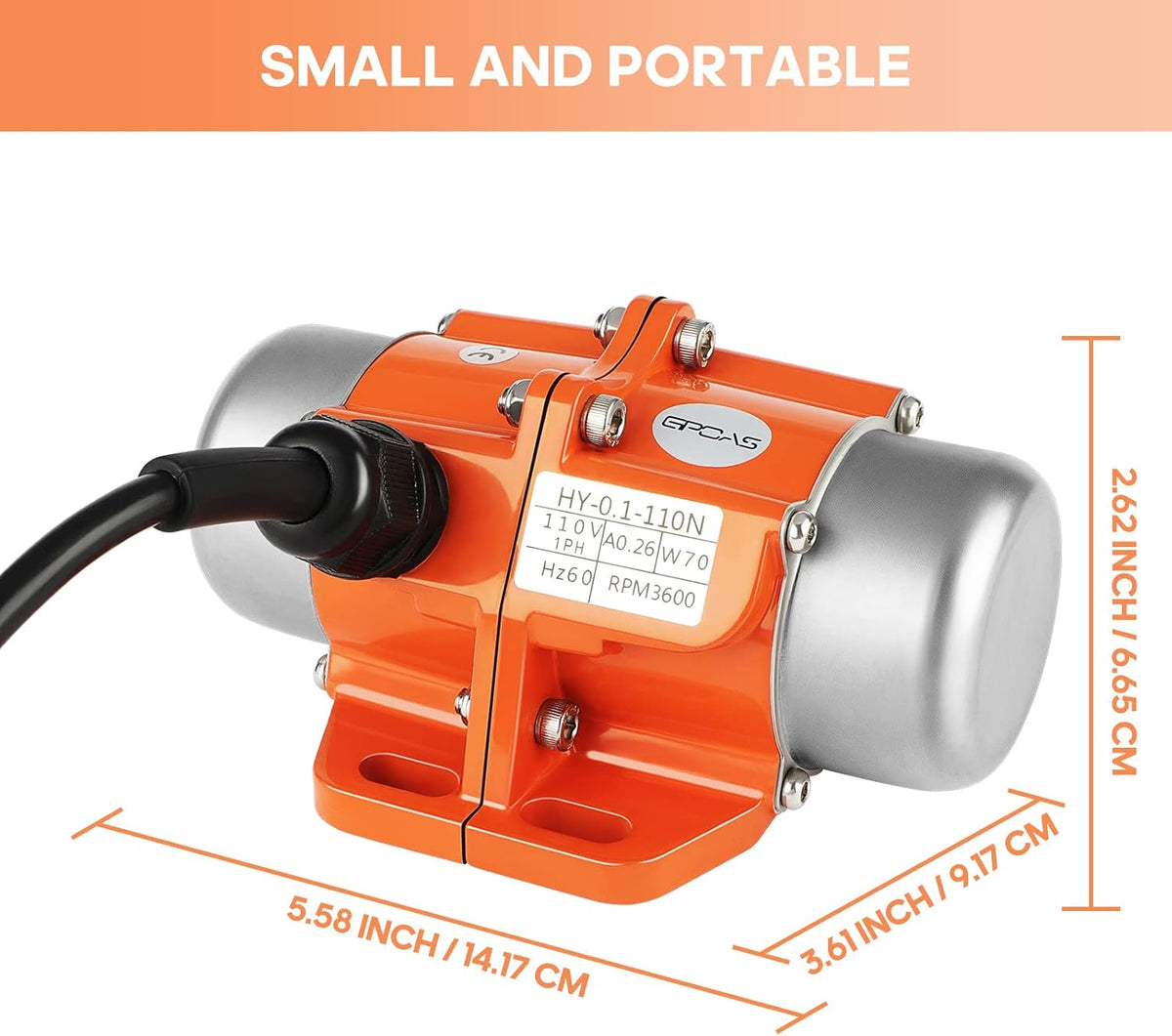 70W Concrete Vibrator Vibration Motor Single Phase AC 110V 3600RPM Aluminum Alloy Case Pack of 2 Q748