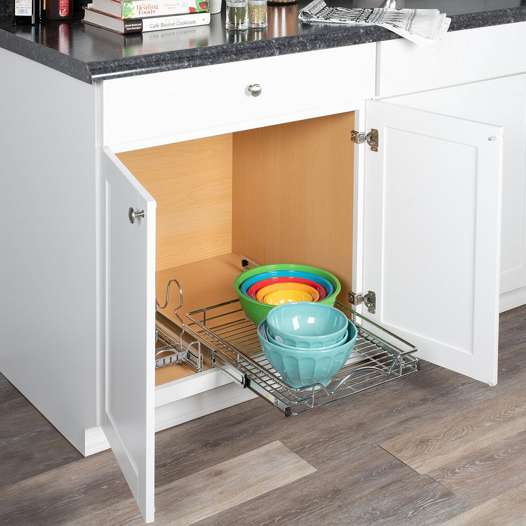 14"W x 21"D Chrome Wire Frame Pull Out Drawer Cabinet Organizer S45078
