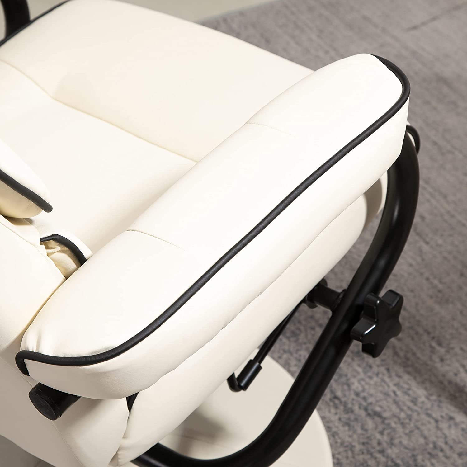 Cream White PU Leather Swivel Recliner Chair with Ottoman P73462