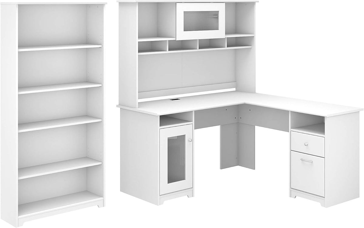 L Shaped Desk with Hutch and 5 Shelf Bookcase N43605