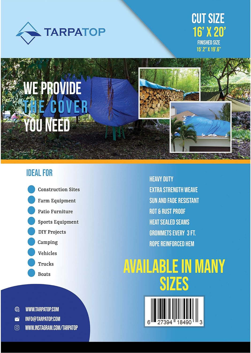 Blue Waterproof Poly Tarp Tarpaulin Pack of 2 E229186