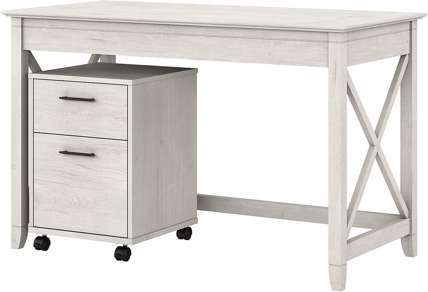 48W Dark Gray Hickory Writing Desk with 2 Drawer Mobile File Cabinet J835392