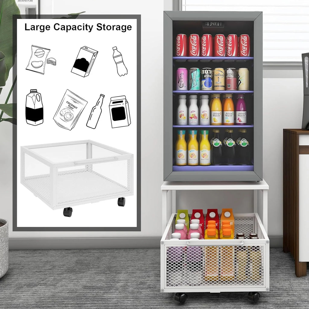 Mobile Mini Fridge Stand with 4 Lockable Wheels Rolling Fridge Cart I5428