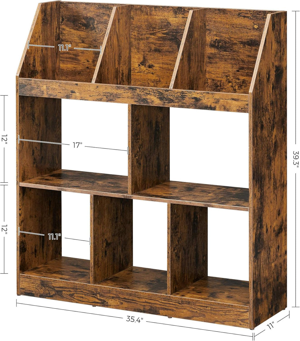 Rustic Brown Bookshelf with Cubbyholes H858