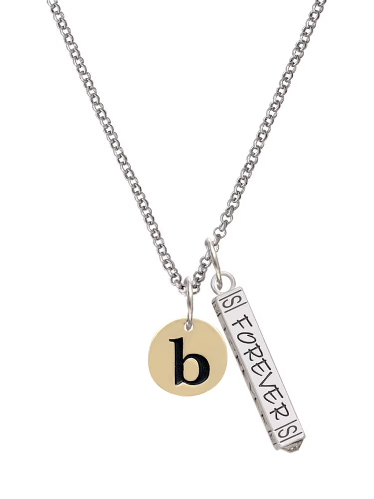Goldtone Disc Initial Bar Charm Necklace, 23" G599