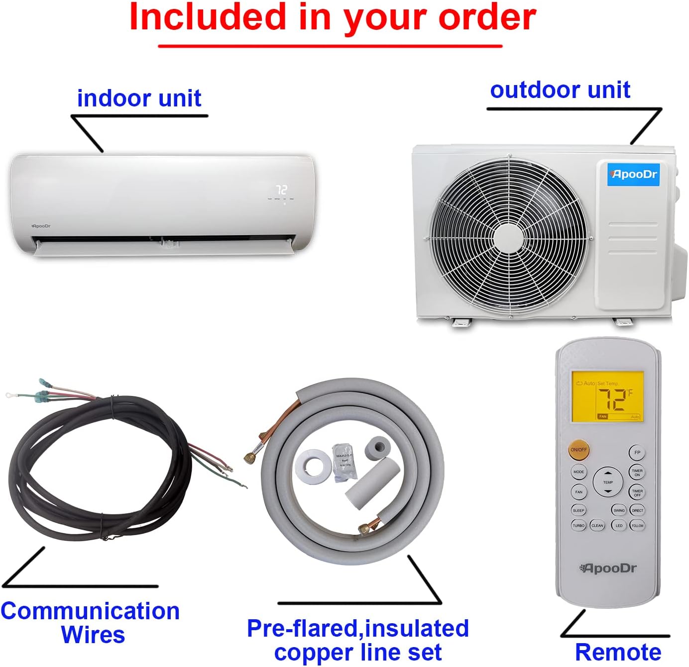 12000 BTU Mini Split Air Conditioner Ductless Inverter System with Heat Pump 110V 1 Ton K3679