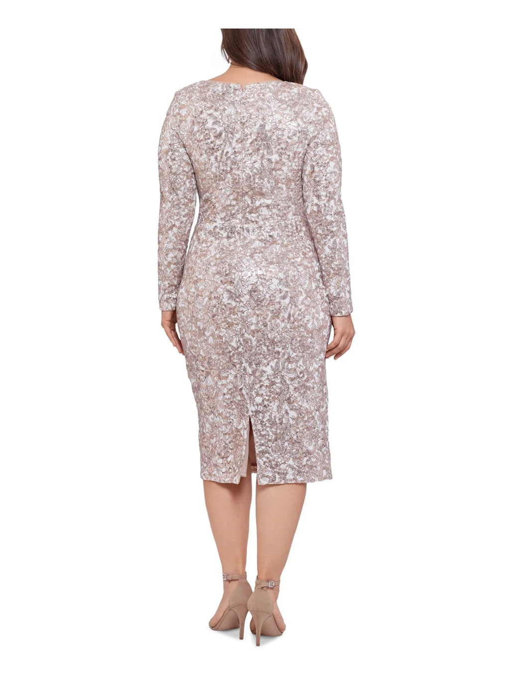 Beige Sequined Long Sleeve Sheath Dress Plus 22W A939955
