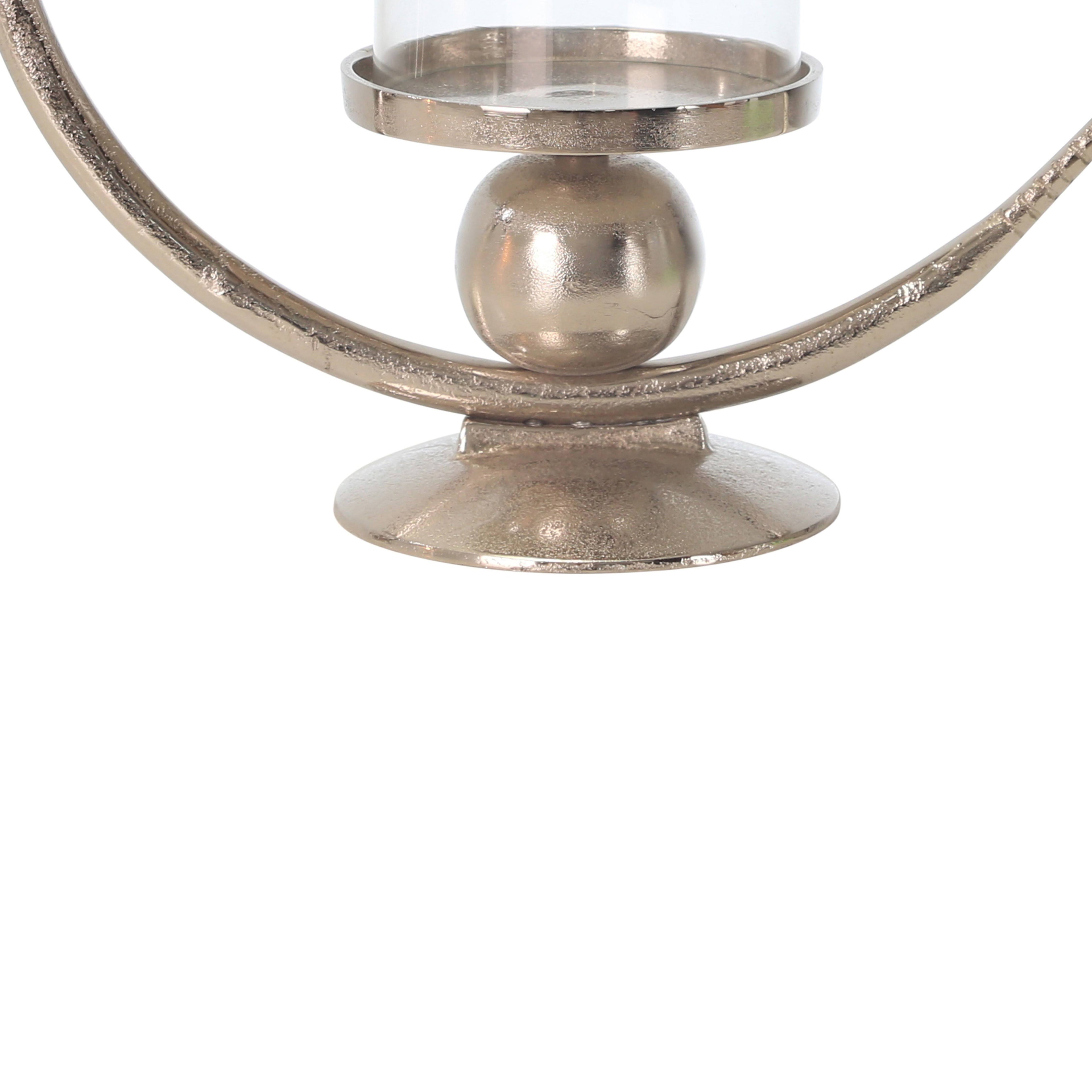 Small Clear and Silver Metal Candle Holder with Glass Hurricane X113