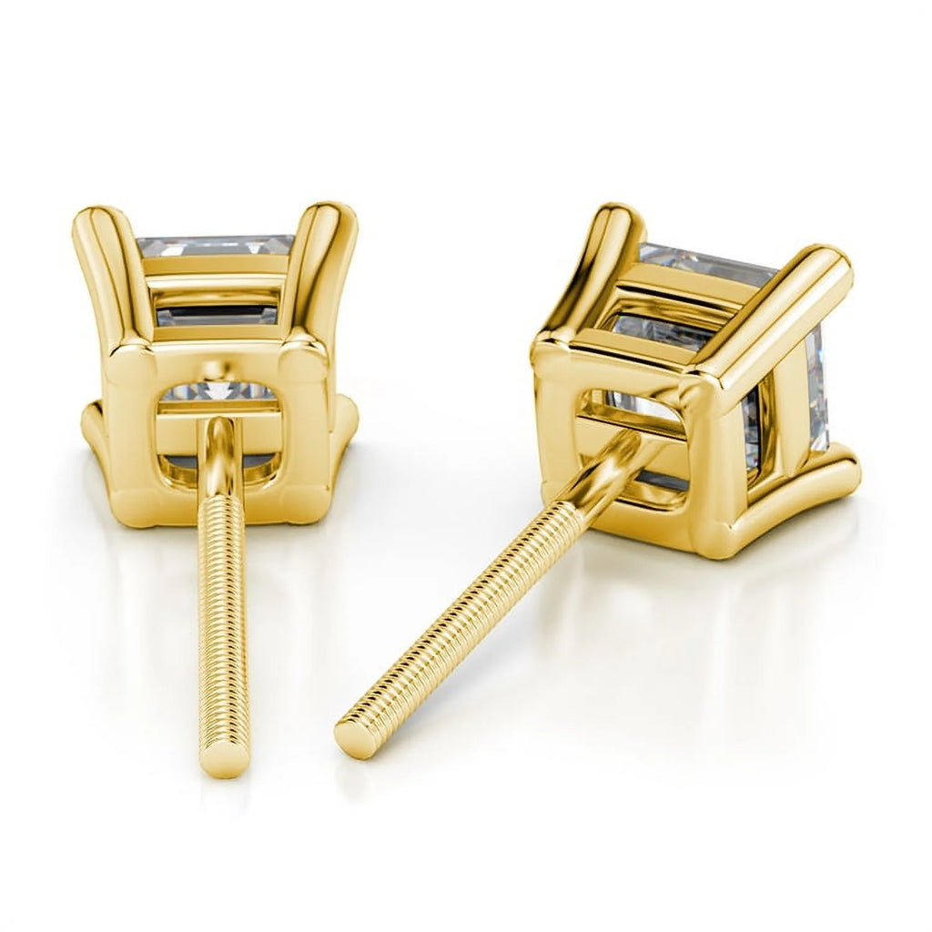 18K Yellow Gold Asscher Cut Moissanite Stud Earrings X2113