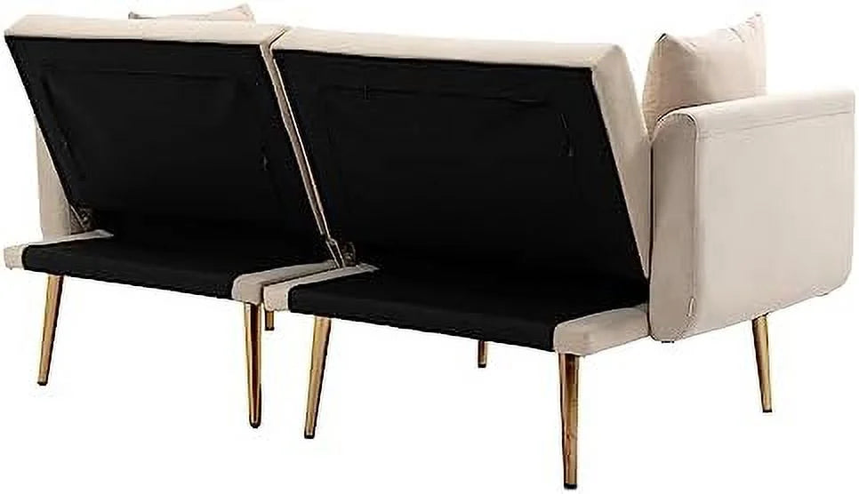 Peach Velvet Loveseat with 7 Gold Metal Legs K737