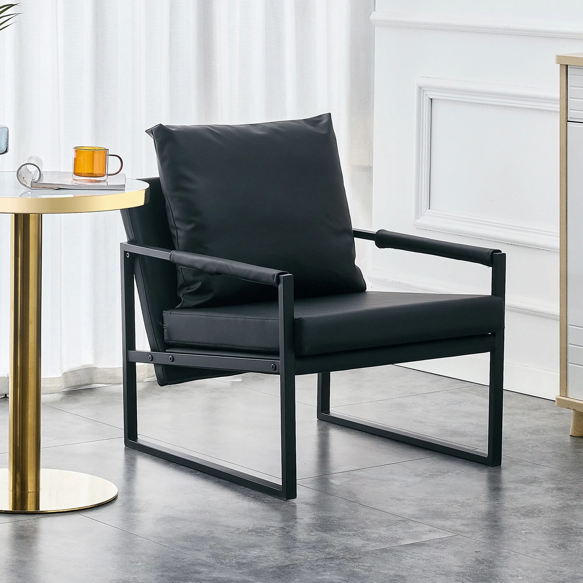 Black PU Leather Accent Armchair with Metal Frame A280