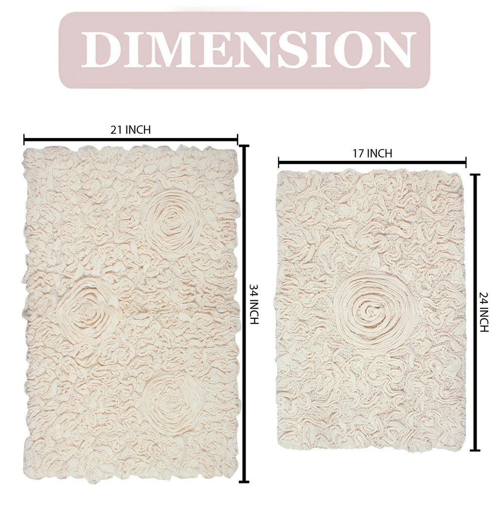 100% Cotton Tufted Bath Rugs 2 Piece Set Ivory F906