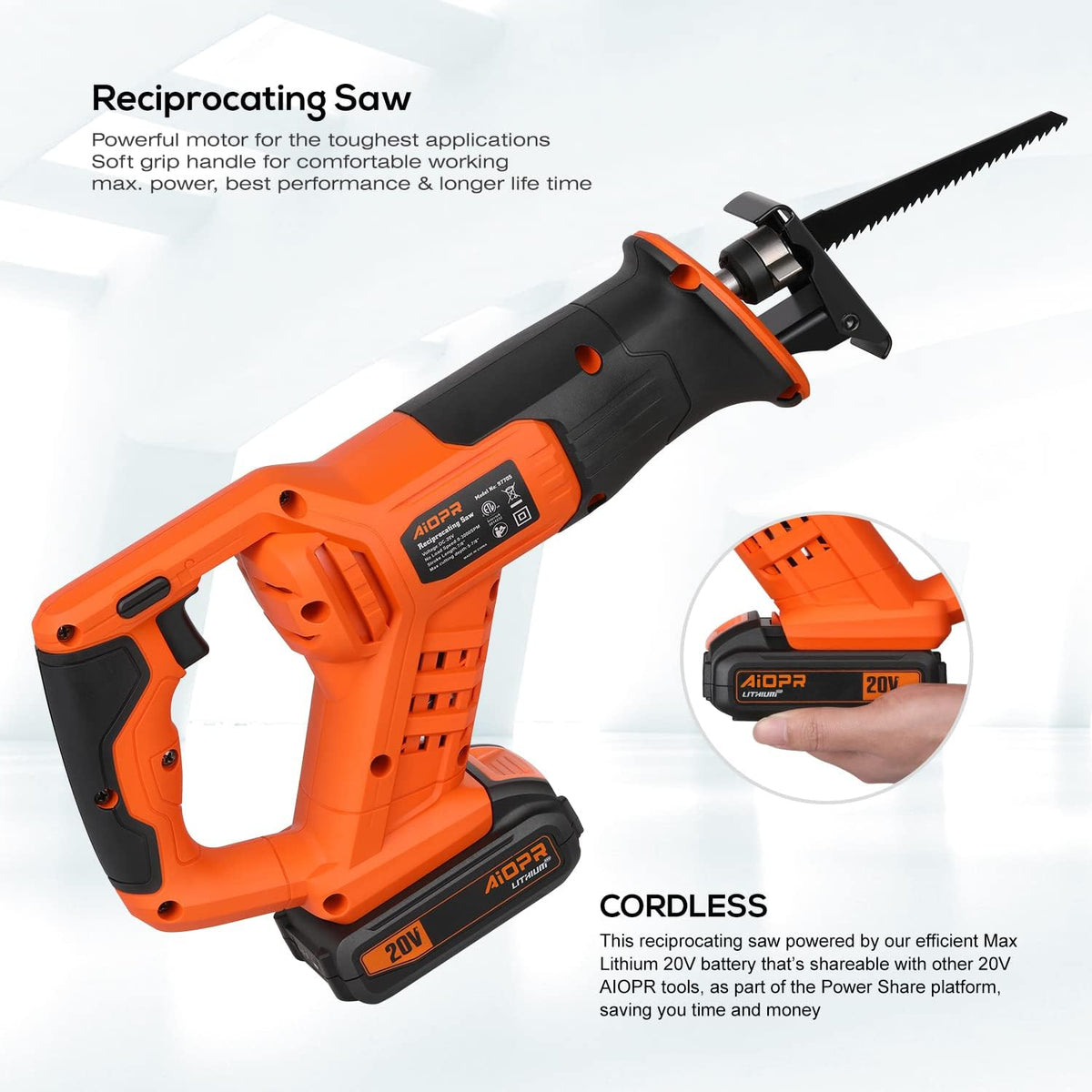 20V Cordless Reciprocating Saw with 5 Blades, Pack of 2 T844