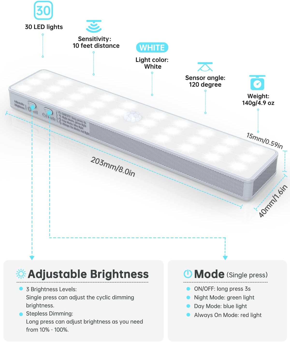 Rechargeable Dimmable Motion Sensor LED Closet Light (6 Pack) B7020