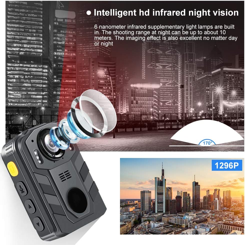 1296P HD Waterproof Body Camera with 2 Inch Display, IR Night Vision, 64GB Memory R8656
