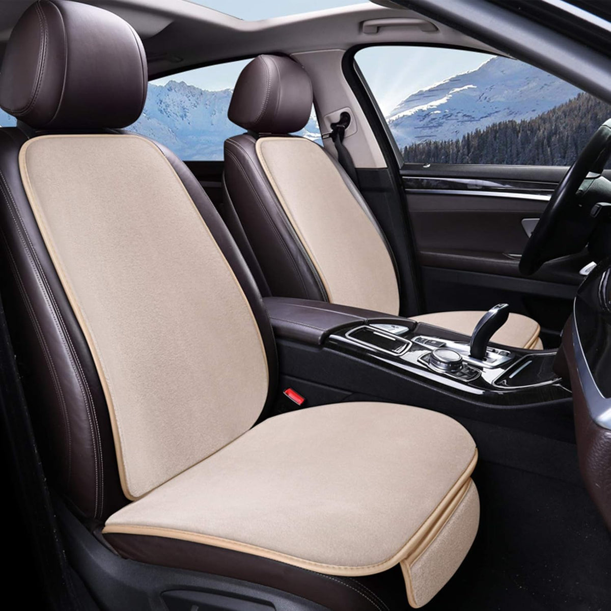 Beige Sheepskin Car Seat Covers Front Seats Only H80601