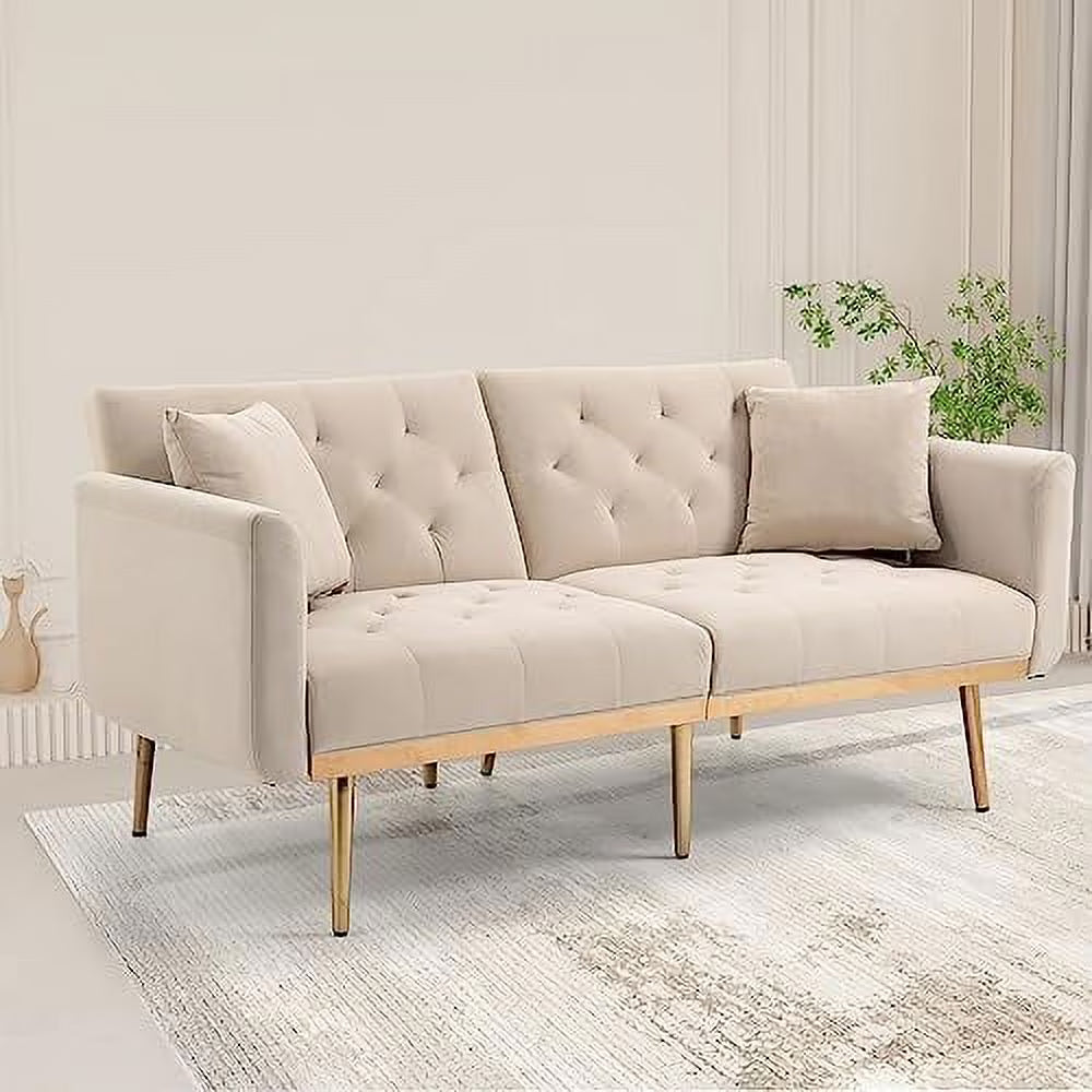 Peach Velvet Loveseat with 7 Gold Metal Legs K737