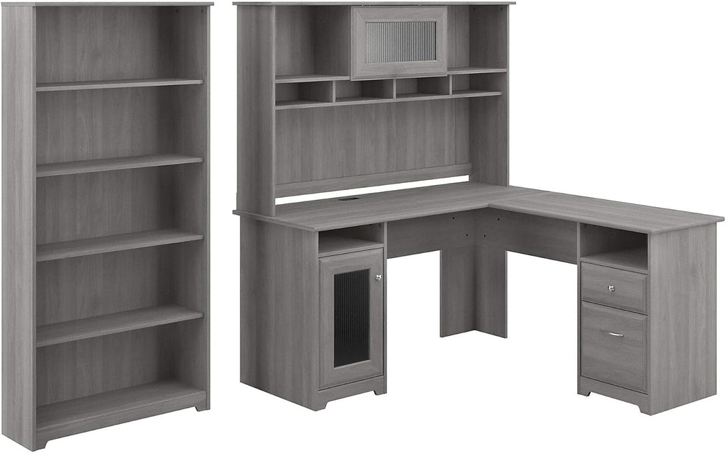 L Shaped Desk with Hutch and 5 Shelf Bookcase N43605