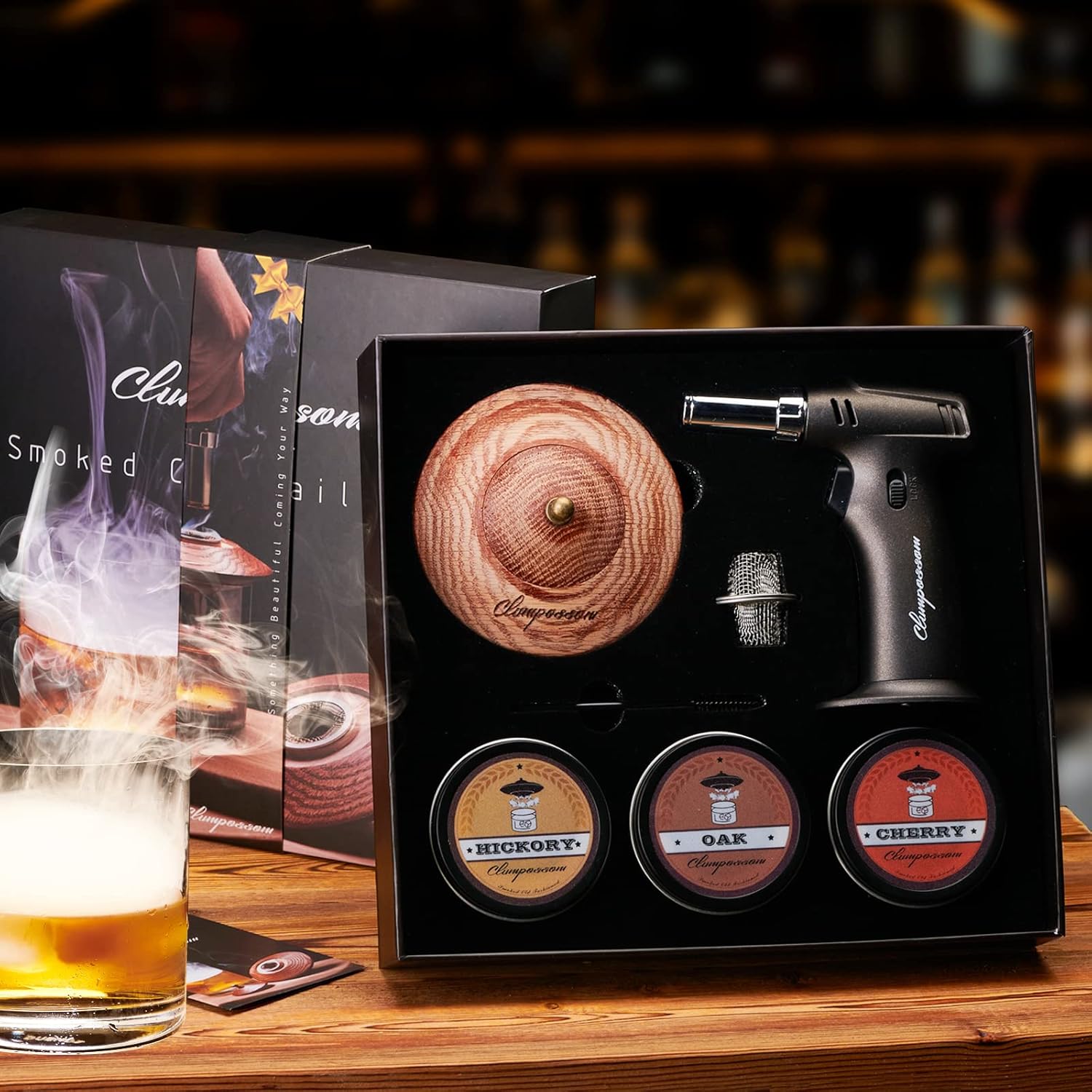 Whiskey Smoker Cocktail Smoker Kit with Torch, Three Kinds of Wood Chips K23861