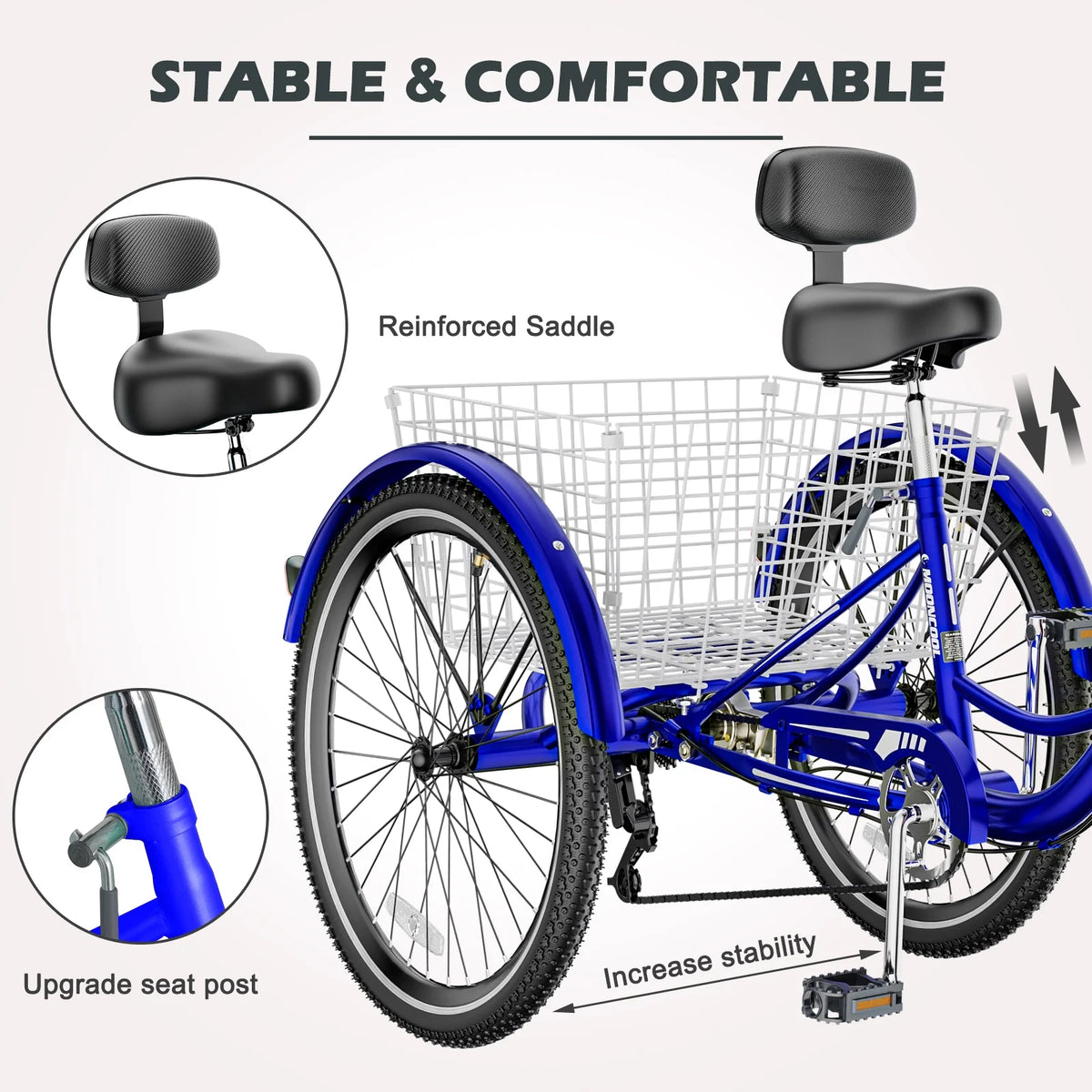 Adult Tricycles 3 Wheel 7 Speed 20 inch with Big Basket I876470