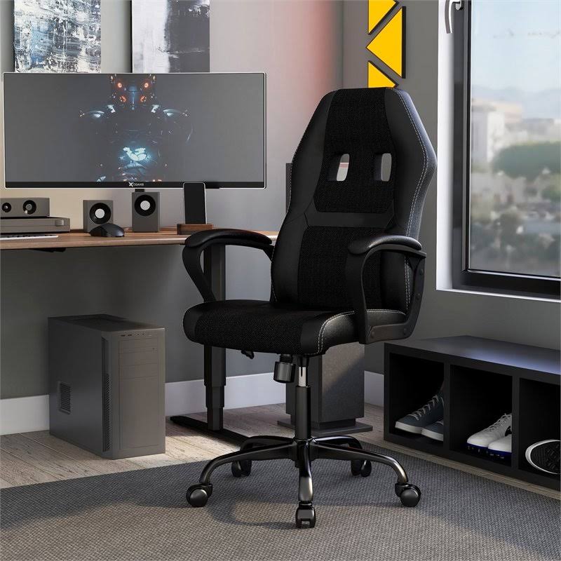 Black PU Leather Office Chair with Metal Base W5965