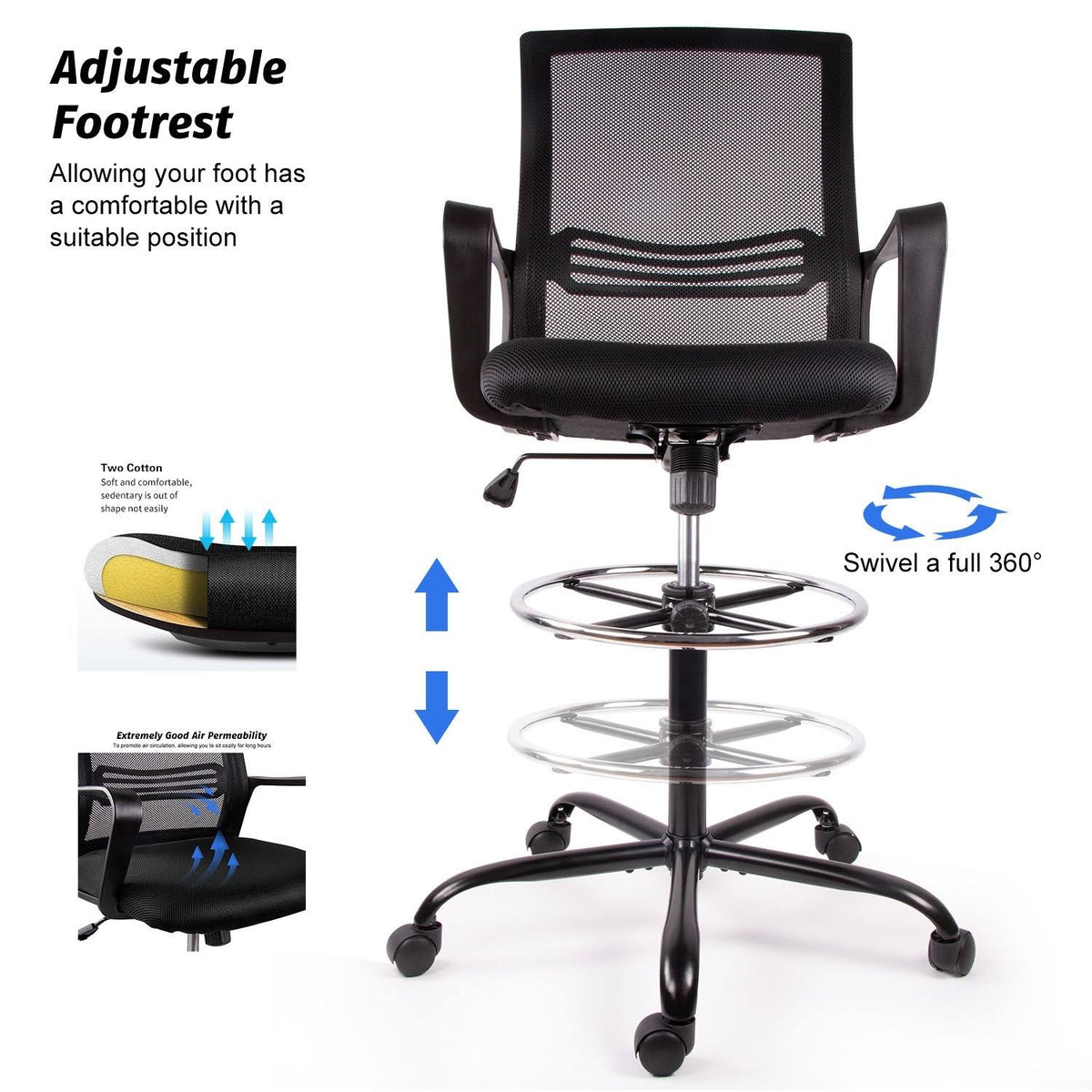 Black Adjustable Height Swivel Task Chair Y1972