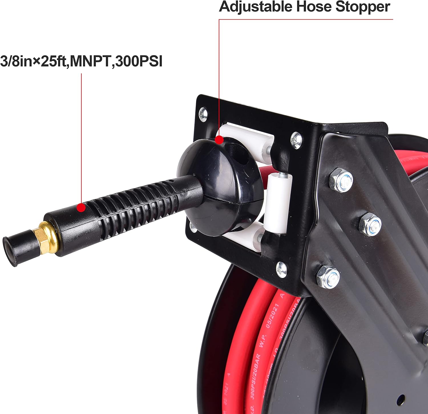 Retractable 3/8 in x 25 ft Air Hose Reel, Wall Mount, 300 PSI Hybrid Hose, Pack of 2 T13611
