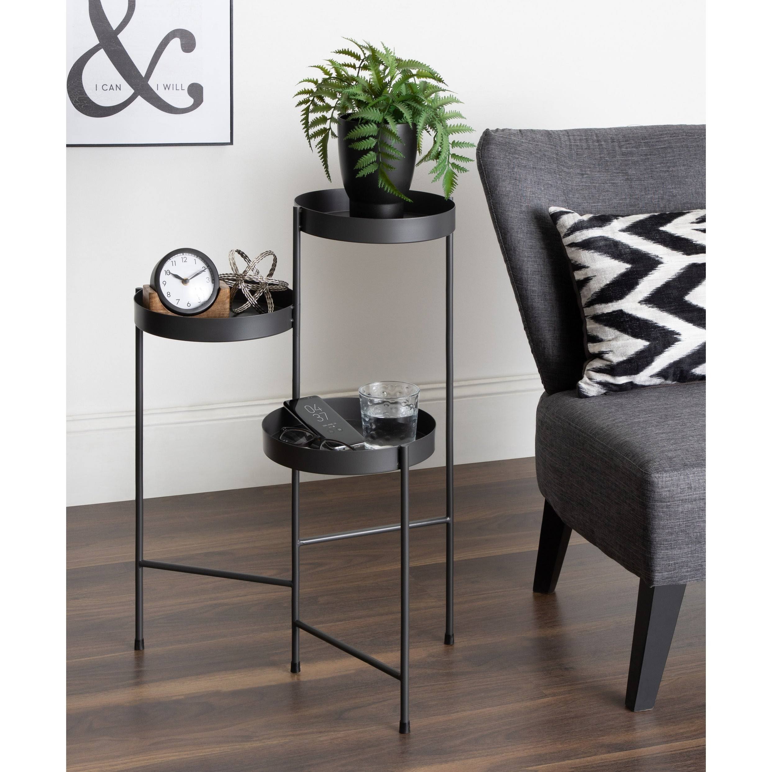 Navy Blue Metal Tri-Level Plant Stand T7610