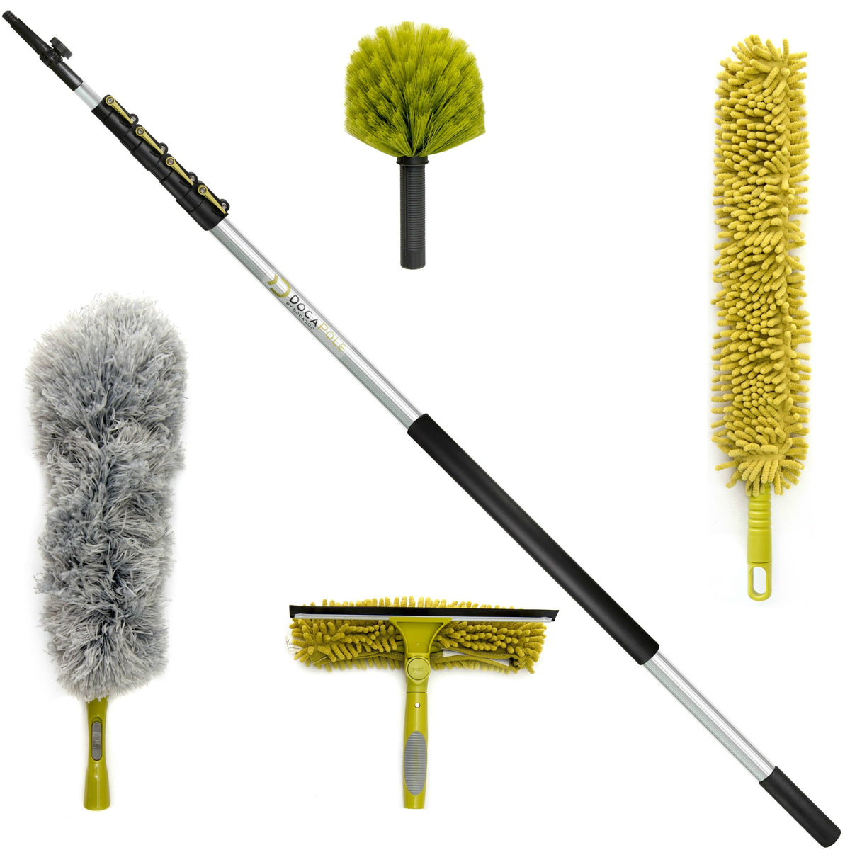 24 Foot Extension Pole Cleaning Kit with 3 Dusting Attachments and 1 Window Squeegee F729