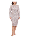 Beige Sequined Long Sleeve Sheath Dress Plus 22W A939955