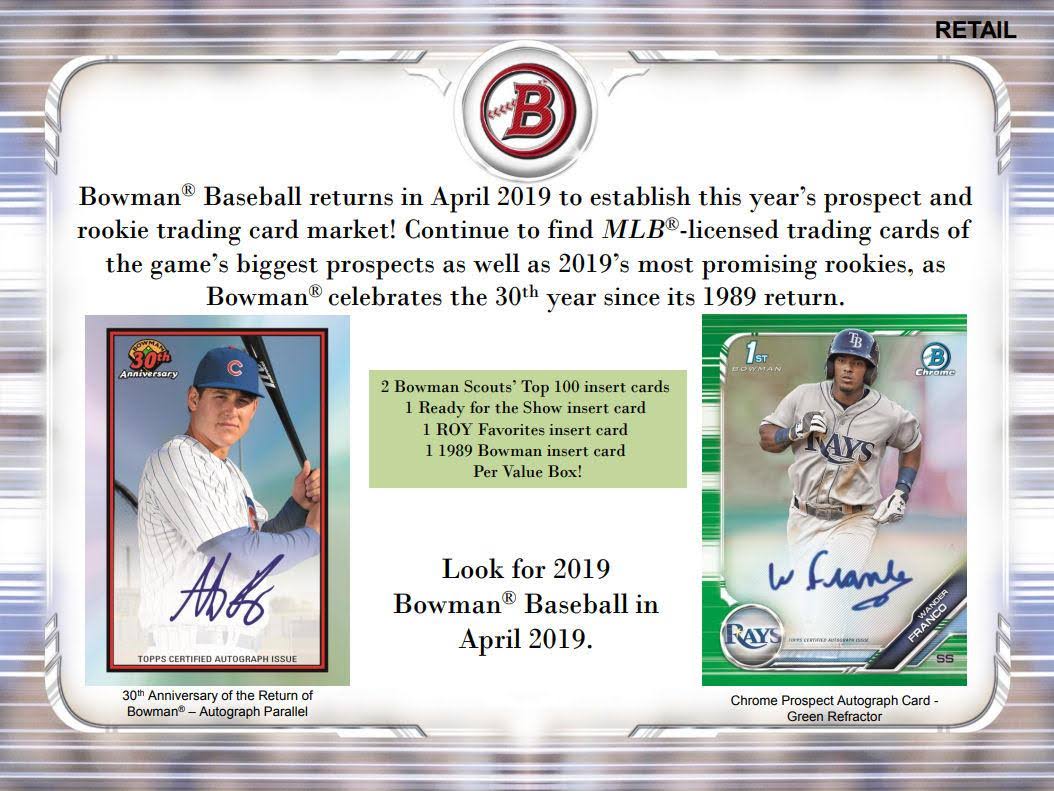 2019 Bowman Baseball 6ct Blaster Box R7687