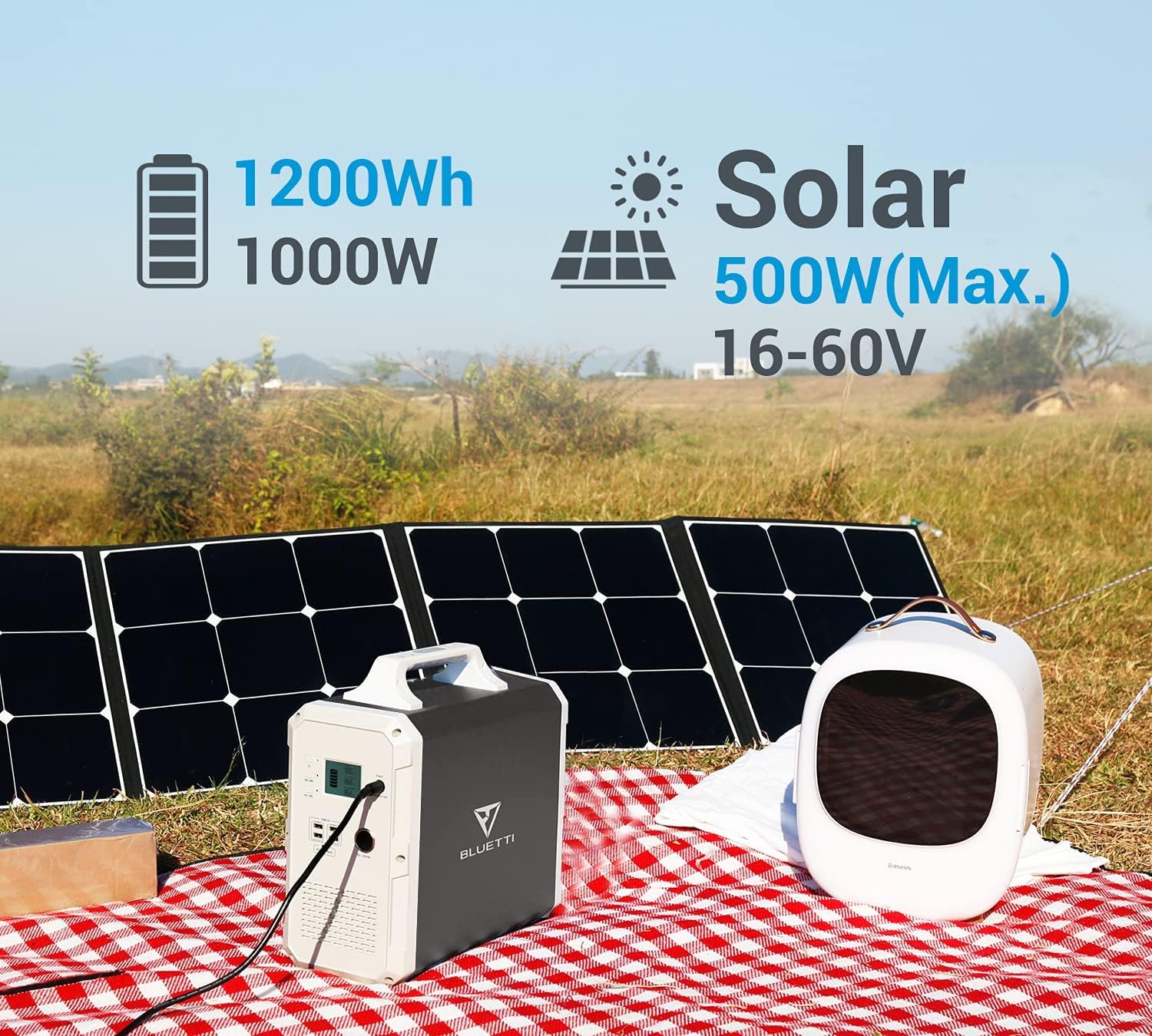 Portable Power Station 1200Wh 1000W Solar Generator with 2x110V AC Outlets M88146