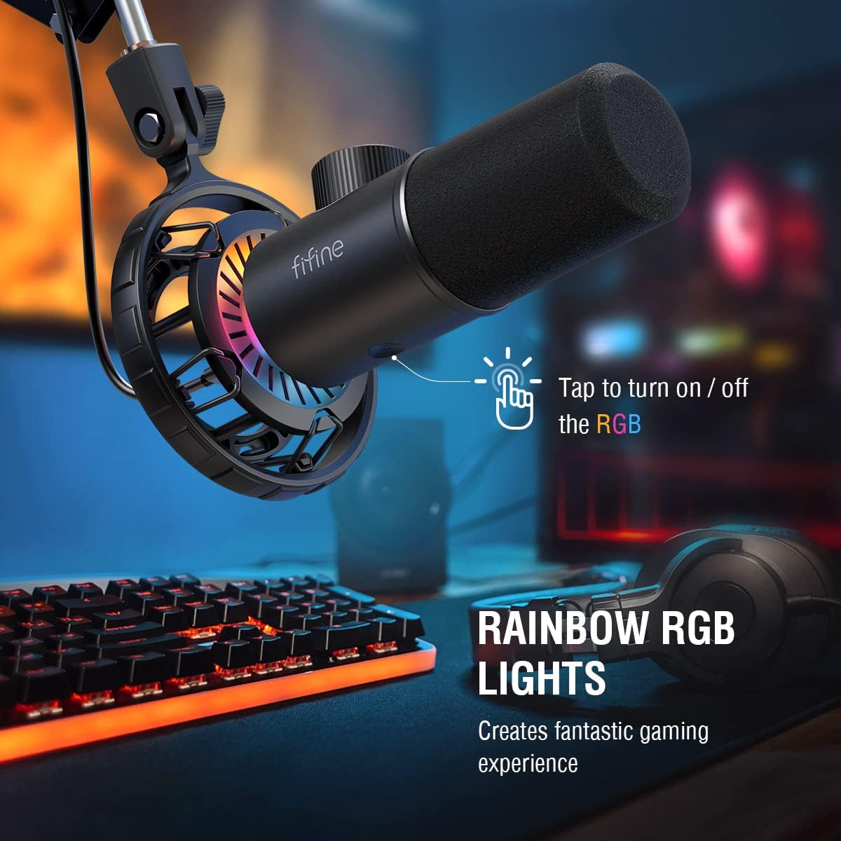 RGB Dynamic USB Gaming Microphone with Tap-to-Mute Button and Headphone Jack J33385