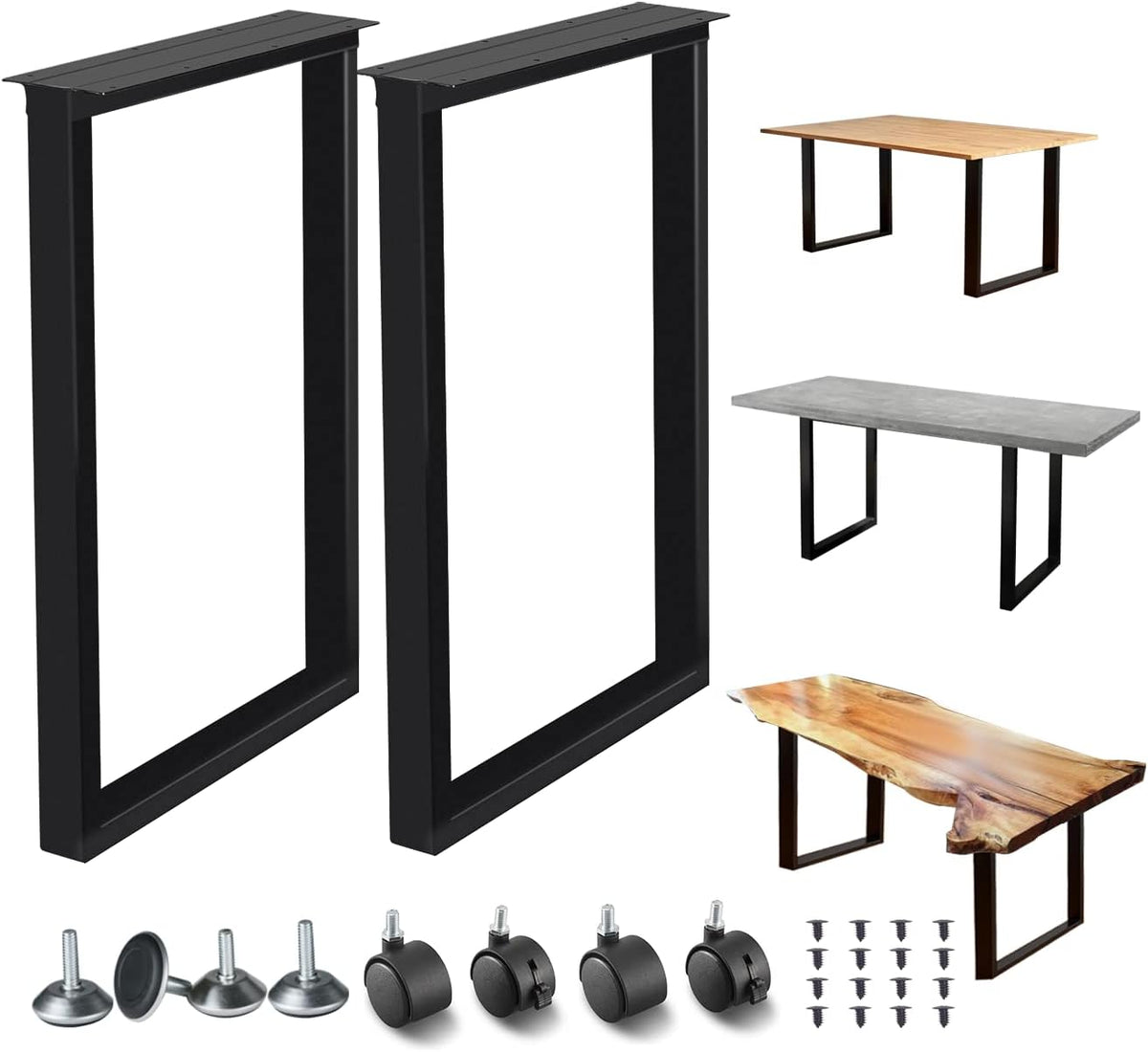 Set of 2 Metal Table Legs 28 Inch Height 18 Inch Wide with 4 Casters A804