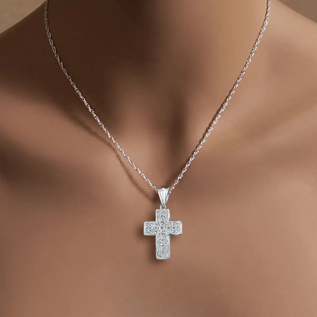 14k White Gold Diamond Cross Pendant D1445