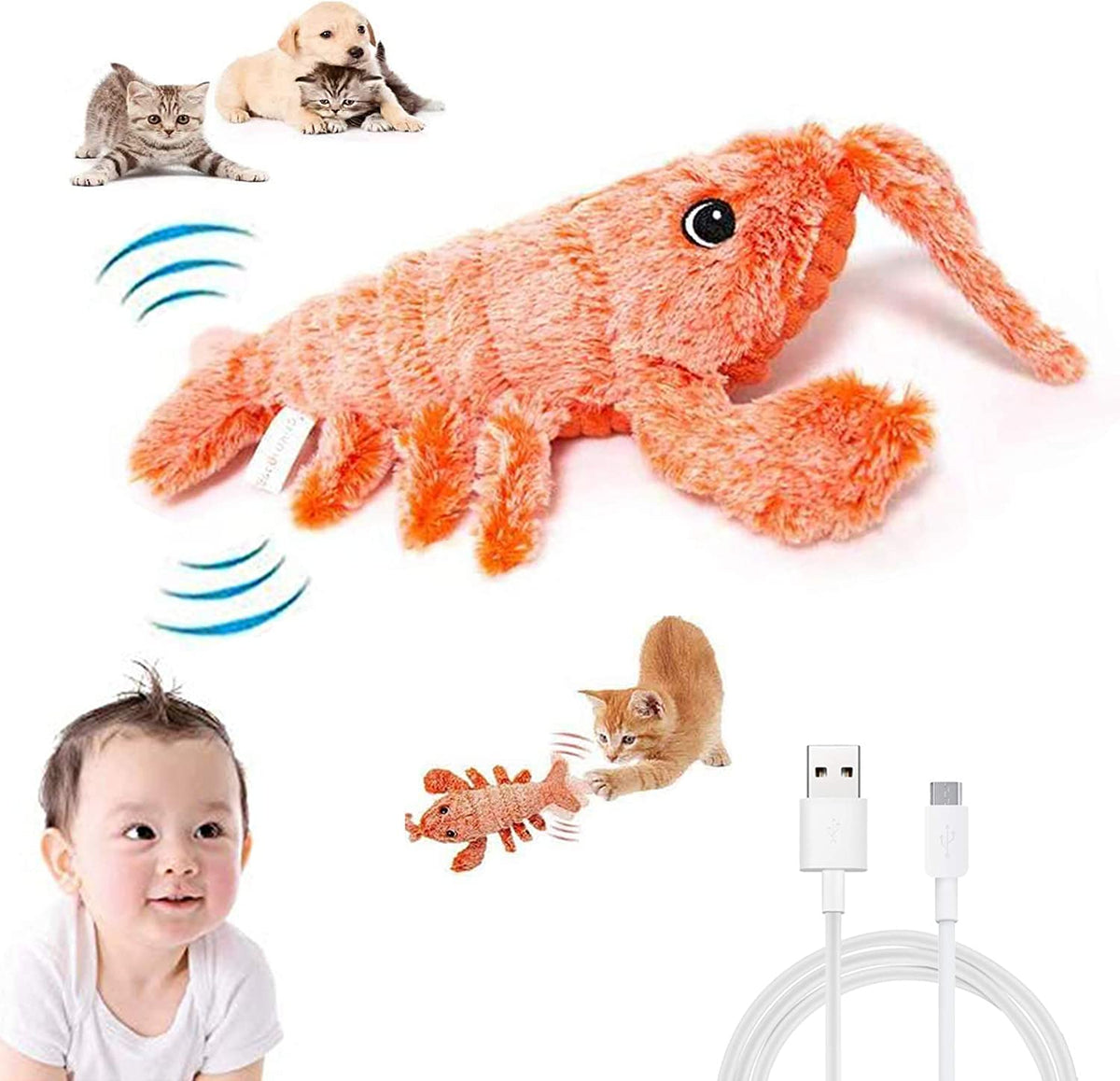 Flopping Lobster Cat Toy with Catnip Bag, Plush Interactive Cat Toys P6631