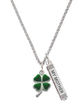 Silvertone Green Four Leaf Clover Bar Charm Necklace, 23" V67882