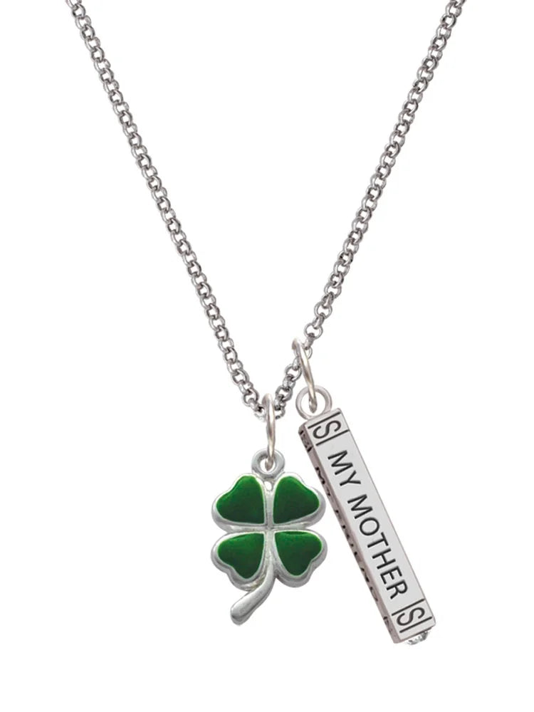 Silvertone Green Four Leaf Clover Bar Charm Necklace, 23" V67882