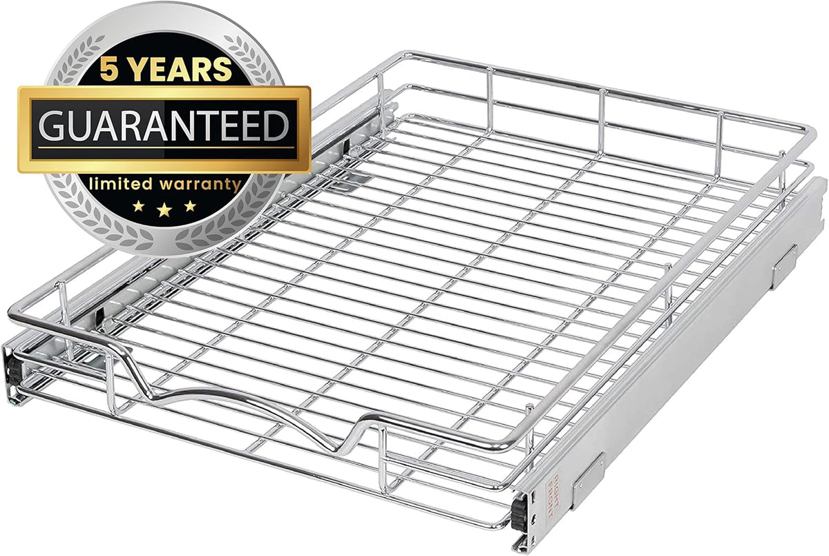 14"W x 21"D Chrome Wire Frame Pull Out Drawer Cabinet Organizer S45078